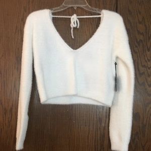 Forever 21 White Fuzzy Crop Sweater